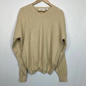 Claiborne Womens V Neck‎ Oversized Knit Sweater Cream Size L